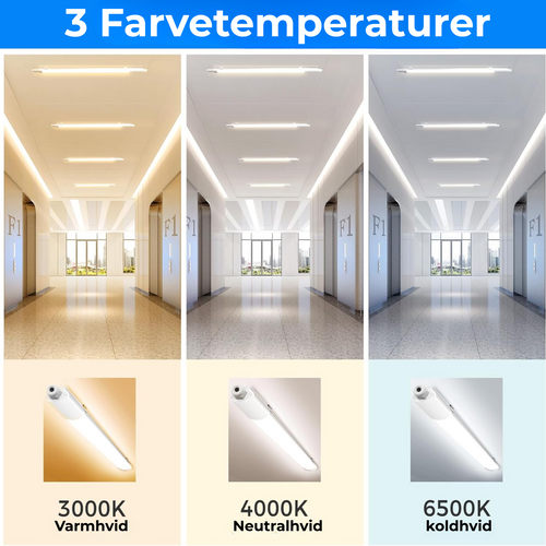 Vandtæt LED Lysrør 60 cm – 3 Farvetemperaturer – Garage, Bad & Værksted
