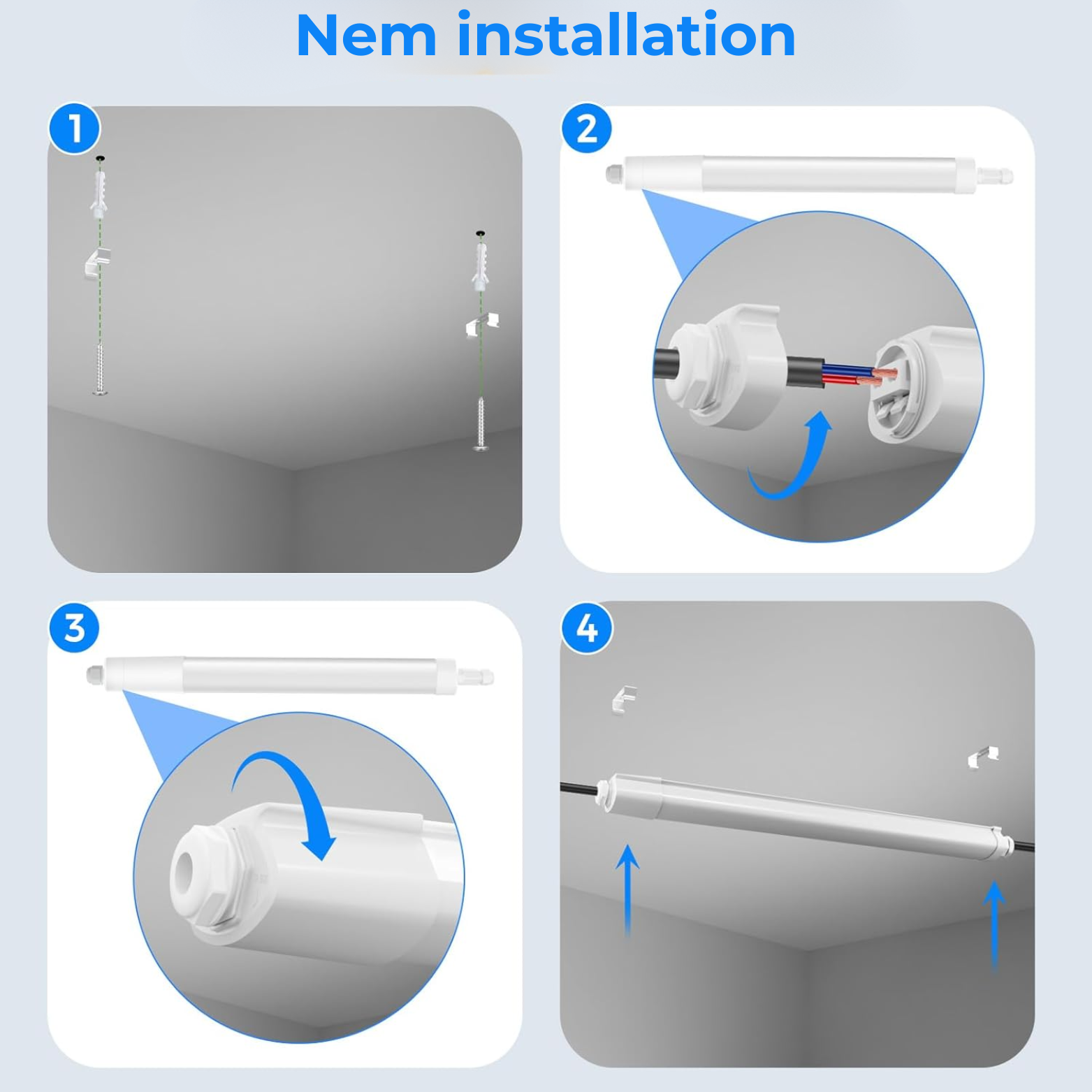 Vandtæt LED Lysrør 60 cm – 3 Farvetemperaturer – Garage, Bad & Værksted